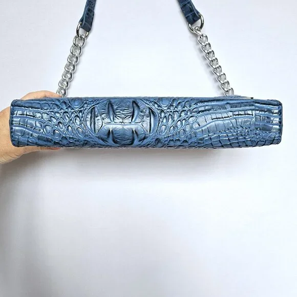 MARC FISHER Blue Faux Alligator / Croc Print Clutch or Shoulder Handbag Purse - Picture 6 of 9